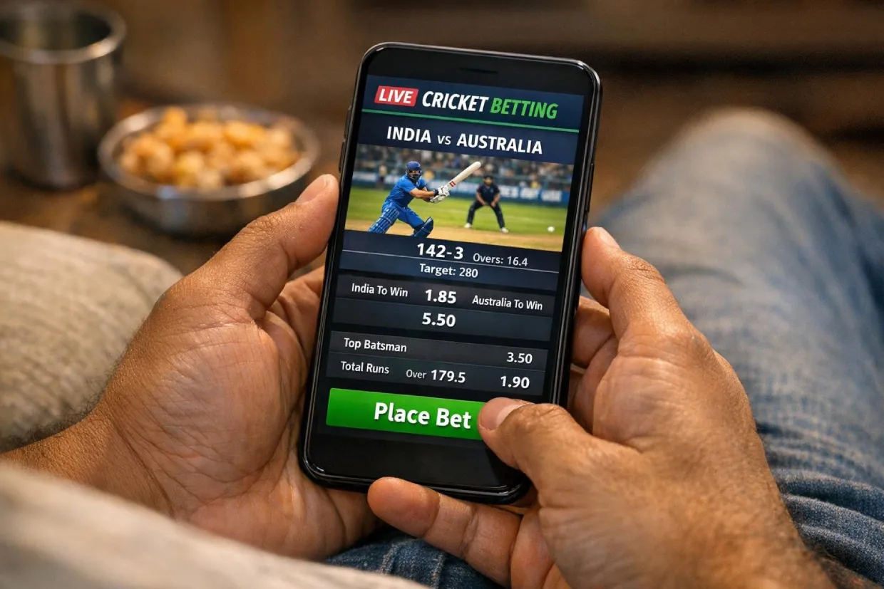 Live cricket betting on the Mahadev Book app mobile interface